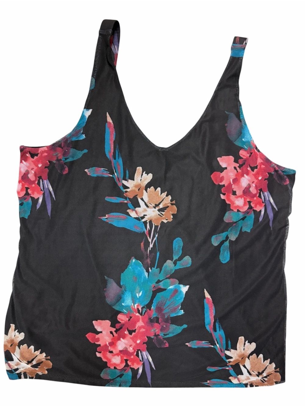 Chico's Mesh Overlay Watercolor Floral Tank Top 3 XL Mood Goth Whimsigoth - Picture 3 of 8